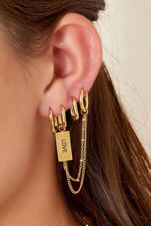 Earrings with chain and love charm Gold Stainless Steel h5 Picture3